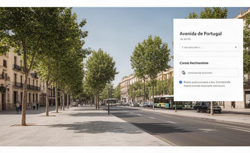 Avenida de Portugal en Sevilla con aceras amplias, árboles y tráfico urbano moderado